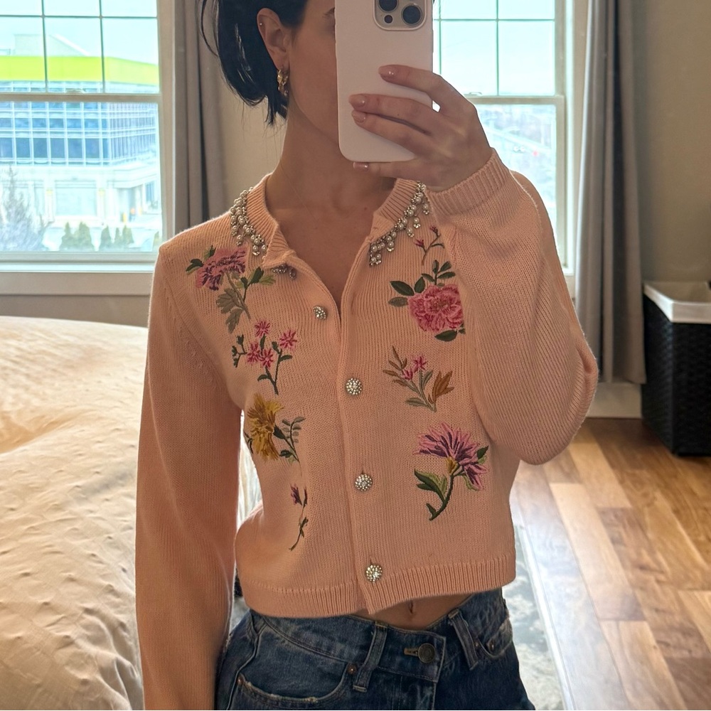 Cinq à Sept Pink Floral Cardigan